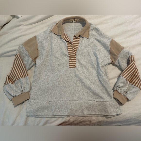 Entro Notched Collar Sweatshirt Colorblock Pull Over with Stripes small - Picture 6 of 10